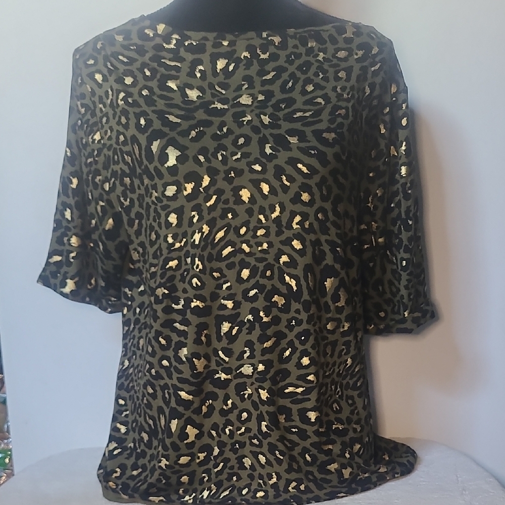 CHICO'S Brand Gold Foil Leopard Print Women's Top